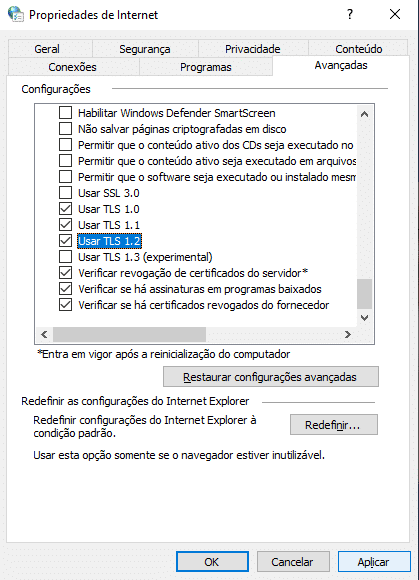 Opções de protocolo tls