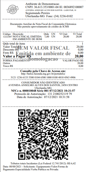 Exemplo de nota fiscal